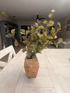 Green Eucalyptus Artificial Plant in Woven Vase
